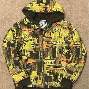 Volcom Men's Ryan Sheckler Y2K Vintage Clothing Yellow and Brown Hooded Jacket